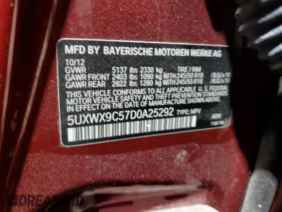 2013 BMW X3 xDrive28i with VIN 5UXWX9C57D0A25292, listed as a Copart auction lot 87730015 with 108,868 mi miles and Salvage Title. Bid and sale history available at carsss.com. Image 15.