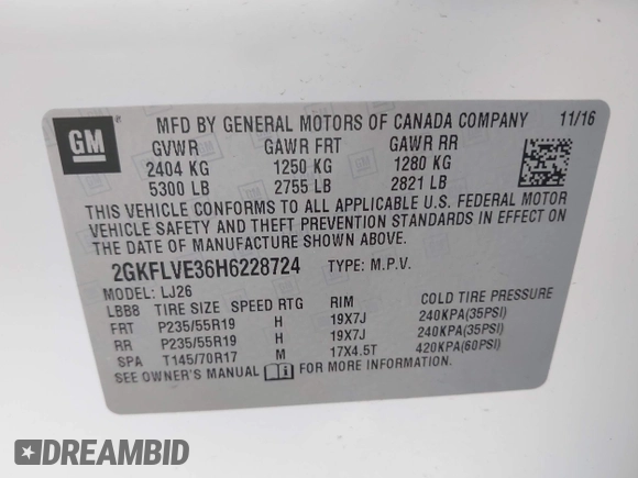 2017 GMC Terrain Denali with VIN 2GKFLVE36H6228724, listed as a IAAI auction lot 42298482 with 49,519 mi miles and . Bid and sale history available at DreamBid. Image 9.