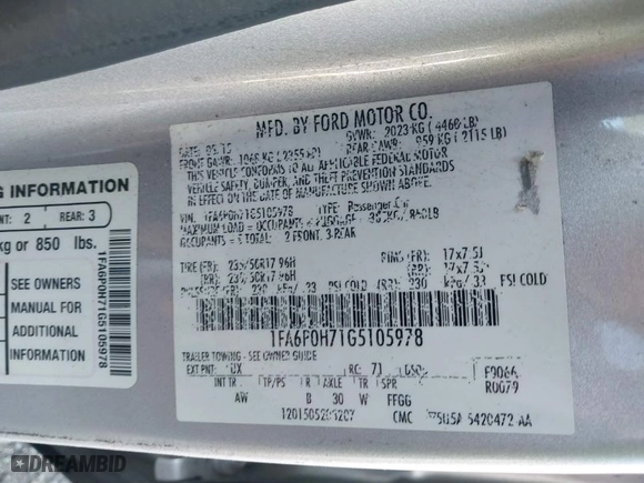 2016 Ford Fusion SE with VIN 1FA6P0H71G5105978, listed as a IAAI auction lot 41572686 with 163,323 mi miles. Bid and sale history available at carsss.com. Image 9.