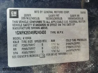 2009 Chevrolet Suburban LT w/1LT with VIN 1GNFK26349R240430, listed as a Copart auction lot 43215215 with 228,316 mi miles and Clean Title. Bid and sale history available at carsss.com. Image 13.