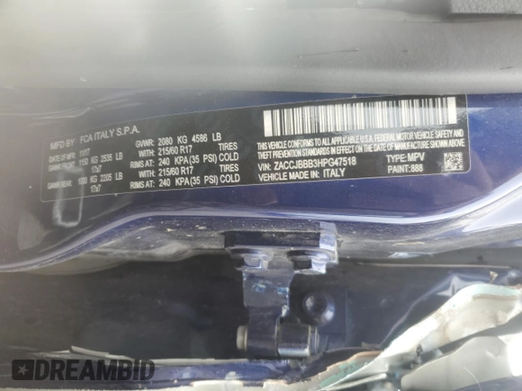 2017 Jeep Renegade Latitude with VIN ZACCJBBB3HPG47518, listed as a Copart auction lot 56196705 with Not provided miles and Non repairable. Bid and sale history available at DreamBid. Image 13.