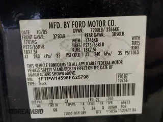 2006 Ford F-150 XLT with VIN 1FTPW14596FA25798, listed as a Copart auction lot 62671295 with 135,903 mi miles and Salvage title. Bid and sale history available at DreamBid. Image 12.