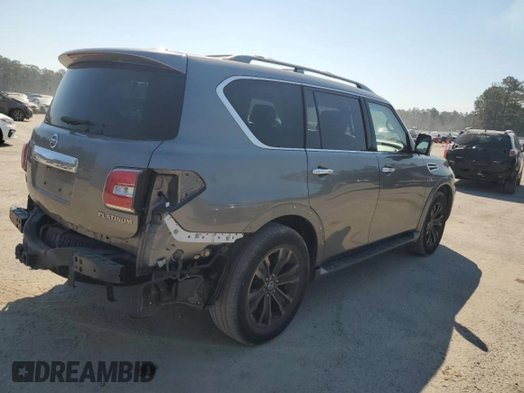 2017 Nissan Armada Platinum with VIN JN8AY2NE2H9707853, listed as a Copart auction lot 46654655 with 69,106 mi miles and Clean Title. Bid and sale history available at carsss.com. Image 3.