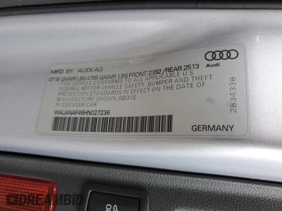 2017 Audi A4 Premium z VIN WAUANAF46HN027236, wystawiony jako Copart lot #60141515 z przebiegiem 103 700 mil mil oraz Szkoda całkowita • Salvage title. Historia ofert i sprzedaży dostępna na DreamBid. Obrazek 12.