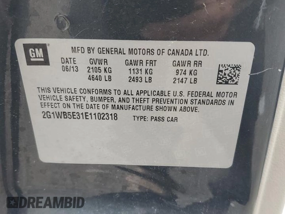 2014 Chevrolet Impala LT z VIN 2G1WB5E31E1102318, wystawiony jako Copart lot #61552845 z przebiegiem 191 365 mil mil oraz Szkoda całkowita • Salvage title. Historia ofert i sprzedaży dostępna na DreamBid. Obrazek 13.
