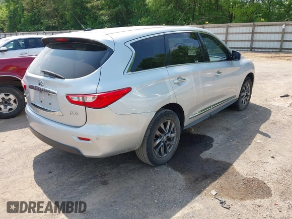 2013 Infiniti JX35 with VIN 5N1AL0MM2DC332434, listed as a IAAI auction lot 42165128 with 182,914 mi miles. Bid and sale history available at carsss.com. Image 4.