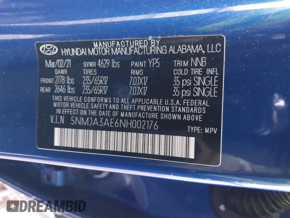 2022 Hyundai Tucson SE with VIN 5NMJA3AE6NH002176, listed as a IAAI auction lot 41968580 with 64,579 mi miles and . Bid and sale history available at carsss.com. Image 9.