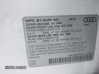 2022 Audi Q5 S line Premium z VIN WA1GAAFY3N2101201, wystawiony jako IAAI lot #41263245 z przebiegiem 28 361 mil mil oraz . Historia ofert i sprzedaży dostępna na DreamBid. Obrazek 9.