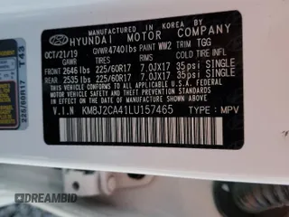 2020 Hyundai Tucson SE z VIN KM8J2CA41LU157465, wystawiony jako Copart lot #54726895 z przebiegiem 59 595 mil mil oraz Szkoda całkowita • Salvage title. Historia ofert i sprzedaży dostępna na DreamBid. Obrazek 13.