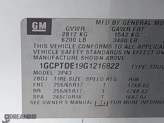 2016 Chevrolet Colorado 4WD Z71 with VIN 1GCPTDE19G1216822, listed as a IAAI auction lot 41862440 with 91,168 mi miles. Bid and sale history available at carsss.com. Image 9.