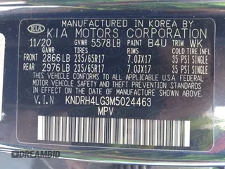 2021 Kia Sorento EX with VIN KNDRH4LG3M5024463, listed as a IAAI auction lot 42331905 with 37,556 mi miles and . Bid and sale history available at DreamBid. Image 9.