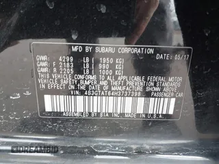2017 Subaru Impreza Limited with VIN 4S3GTAT64H3737398, listed as a IAAI auction lot 41881726 with 54,879 mi miles. Bid and sale history available at carsss.com. Image 9.