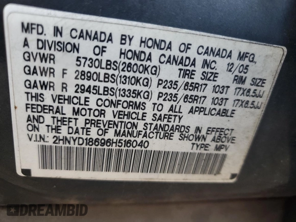 2006 Acura MDX Touring with VIN 2HNYD18696H516040, listed as a Copart auction lot 72935074 with 232,017 mi miles and Clean Title. Bid and sale history available at carsss.com. Image 15.