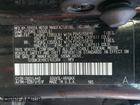 2012 Toyota Highlander Limited с VIN 5TDDK3EH9CS105388, выставлен на аукционе Copart как лот 42164865 с пробегом 183 995 миль миль и Списание • Salvage title. История ставок и продаж доступна на DreamBid. Изображение 13.