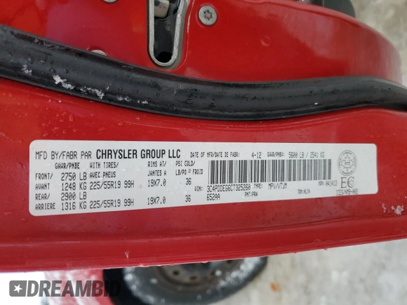 2012 Dodge Journey GT with VIN 3C4PDDEG6CT325260, listed as a Copart auction lot 43723655 with 233,795 mi miles and Clean Title. Bid and sale history available at DreamBid. Image 13.