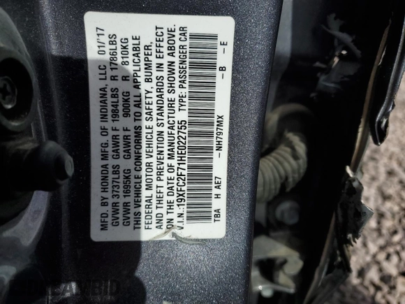 2017 Honda Civic Sedan EX with VIN 19XFC2F71HE022755, listed as a Copart auction lot 50838025 with 53,680 mi miles and Salvage Title. Bid and sale history available at carsss.com. Image 12.
