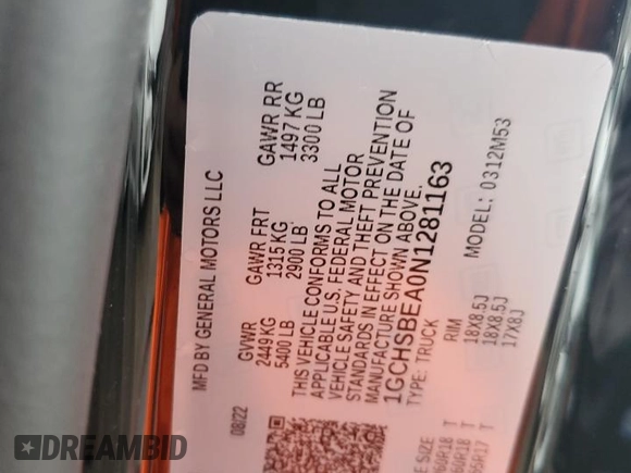 2022 Chevrolet Colorado 2WD Work Truck с VIN 1GCHSBEA0N1281163, выставлен на аукционе Copart как лот 51464495 с пробегом 39 818 миль миль и Списание • Salvage title. История ставок и продаж доступна на DreamBid. Изображение 12.