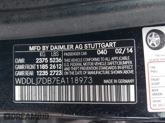 2014 Mercedes-Benz CLS 550 with VIN WDDLJ7DB7EA118973, listed as a IAAI auction lot 41081381 with 101,457 mi miles and . Bid and sale history available at DreamBid. Image 9.