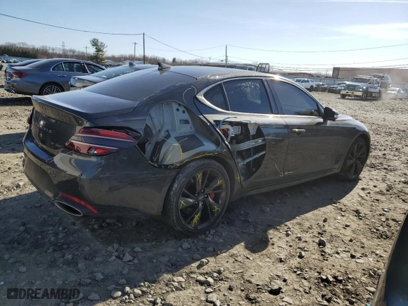 2022 Genesis G70 3.3T with VIN KMTG54TE2NU101752, listed as a Copart auction lot 49227725 with 27,034 mi miles and Salvage Title. Bid and sale history available at carsss.com. Image 3.