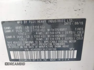 2016 Subaru Outback Premium with VIN 4S4BSBDC0G3208788, listed as a IAAI auction lot 42567550 with 90,599 mi miles and . Bid and sale history available at DreamBid. Image 9.