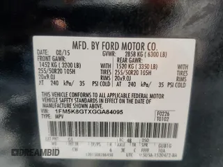 2016 Ford Explorer Sport with VIN 1FM5K8GTXGGA84095, listed as a Copart auction lot 60520295 with 154,061 mi miles and Salvage title. Bid and sale history available at DreamBid. Image 14.