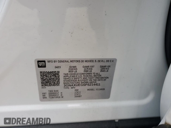 2023 Chevrolet Equinox LT with VIN 3GNAXUEG5PS214411, listed as a Copart auction lot 57263425 with 36,182 mi miles and Salvage title. Bid and sale history available at DreamBid. Image 13.