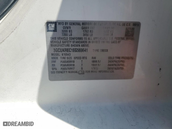2014 Chevrolet Silverado 1500 LT with VIN 3GCUKREC1EG569641, listed as a Copart auction lot 52441175 with 108,098 mi miles and Salvage Title. Bid and sale history available at carsss.com. Image 12.
