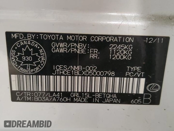 2013 Lexus GS 350 z VIN JTHCE1BLXD5000798, wystawiony jako Copart lot #80244914 z przebiegiem 141 492 mil mil oraz Szkoda całkowita • Salvage title. Historia ofert i sprzedaży dostępna na DreamBid. Obrazek 12.