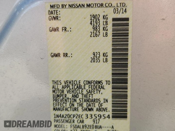 2014 Nissan LEAF SL with VIN 1N4AZ0CP2EC335954, listed as a Copart auction lot 53363845 with 73,436 mi miles and Salvage Title. Bid and sale history available at DreamBid. Image 12.