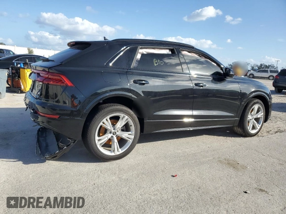 2023 Audi Q8 Premium with VIN WA1AVBF1XPD020187, listed as a Copart auction lot 75623334 with 8,308 mi miles and Salvage title. Bid and sale history available at DreamBid. Image 3.