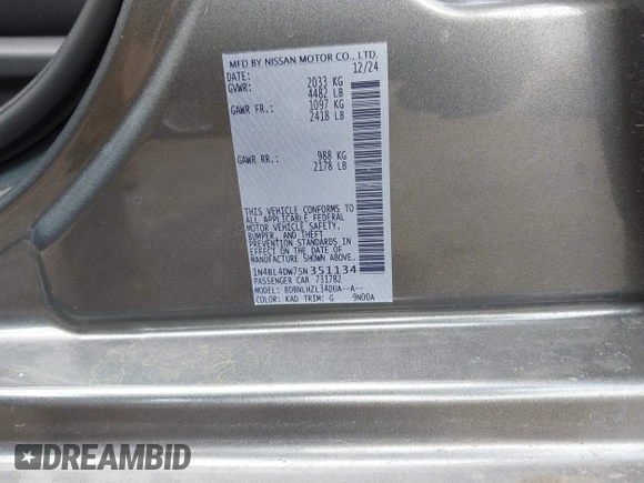 2025 Nissan Altima SV with VIN 1N4BL4DW7SN351134, listed as a IAAI auction lot 42057387 with 7,768 mi miles and . Bid and sale history available at DreamBid. Image 9.