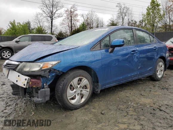 2013 Honda Civic LX with VIN 2HGFB2F55DH518806, listed as a Copart auction lot 51076125 with 109,702 mi miles and Salvage Title. Bid and sale history available at DreamBid. Image 1.