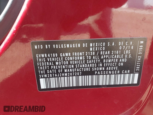 2017 Volkswagen Jetta S z VIN 3VW2B7AJ2HM207207, wystawiony jako IAAI lot #41654971 z przebiegiem 73 427 mil mil oraz . Historia ofert i sprzedaży dostępna na DreamBid. Obrazek 9.