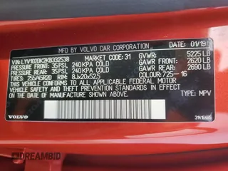 2019 Volvo XC60 Momentum with VIN LYV102DK2KB332538, listed as a Copart auction lot 85345534 with 189,949 mi miles and Salvage title. Bid and sale history available at DreamBid. Image 13.