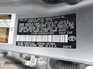 2017 Toyota Camry XLE with VIN 4T1BF1FK0HU375991, listed as a IAAI auction lot 42026712 with 65,321 mi miles and . Bid and sale history available at DreamBid. Image 9.