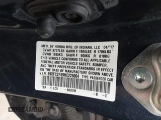 2017 Honda Civic Sedan LX with VIN 19XFC2F59HE225004, listed as a IAAI auction lot 41659263 with 77,829 mi miles. Bid and sale history available at carsss.com. Image 9.