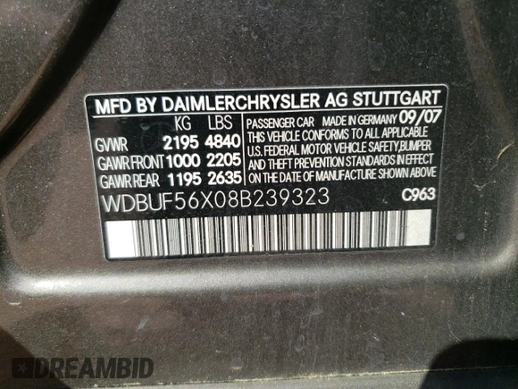 2008 Mercedes-Benz E 350 Luxury z VIN WDBUF56X08B239323, wystawiony jako Copart lot #53938545 z przebiegiem 173 437 mil mil oraz Szkoda całkowita • Salvage title. Historia ofert i sprzedaży dostępna na DreamBid. Obrazek 13.