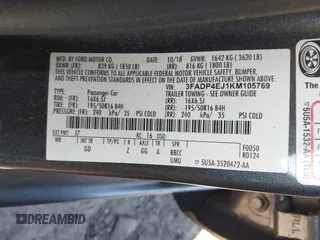 2019 Ford Fiesta SE with VIN 3FADP4EJ1KM105769, listed as a IAAI auction lot 41649748 with 88,647 mi miles. Bid and sale history available at carsss.com. Image 9.