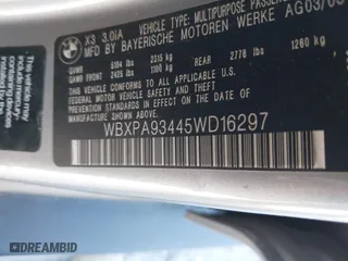 2005 BMW X3 3.0i with VIN WBXPA93445WD16297, listed as a IAAI auction lot 42073854 with 216,545 mi miles. Bid and sale history available at carsss.com. Image 9.