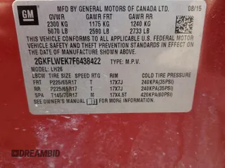 2015 GMC Terrain SLE with VIN 2GKFLWEK7F6438422, listed as a Copart auction lot 52283745 with Not Provided miles and Clean Title. Bid and sale history available at DreamBid. Image 14.