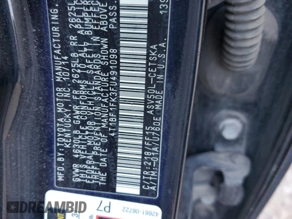 2015 Toyota Camry XLE with VIN 4T1BF1FK3FU491098, listed as a Copart auction lot 73188354 with 196,878 mi miles and Salvage Title. Bid and sale history available at DreamBid. Image 14.