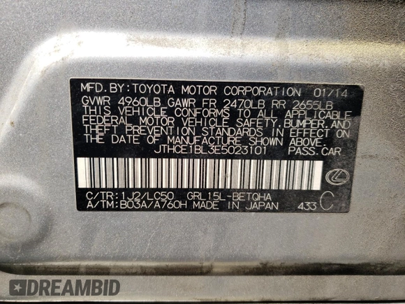 2014 Lexus GS 350 with VIN JTHCE1BL3E5023101, listed as a Copart auction lot 53714395 with 158,647 mi miles and Salvage title. Bid and sale history available at DreamBid. Image 12.