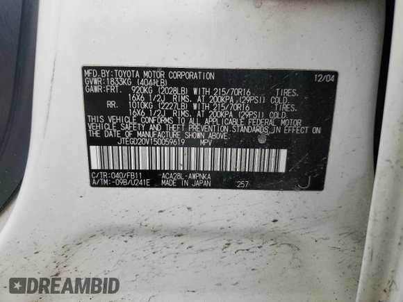 2005 Toyota RAV4 with VIN JTEGD20V150059619, listed as a Copart auction lot 43446775 with 122,335 mi miles and Salvage Title. Bid and sale history available at carsss.com. Image 15.