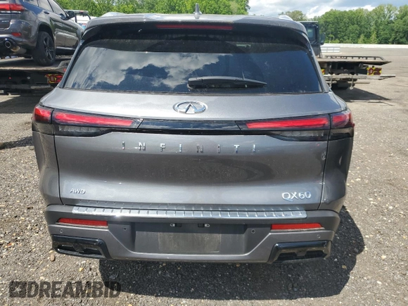 2023 Infiniti QX60 Luxe with VIN 5N1DL1FS2PC370426, listed as a Copart auction lot 57087685 with 14,344 mi miles and Salvage title. Bid and sale history available at DreamBid. Image 6.