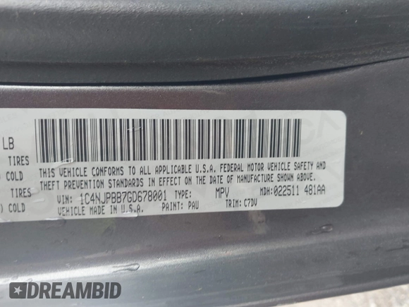 2016 Jeep Patriot Sport with VIN 1C4NJPBB7GD678001, listed as a IAAI auction lot 42079425 with 181,261 mi miles and . Bid and sale history available at carsss.com. Image 9.