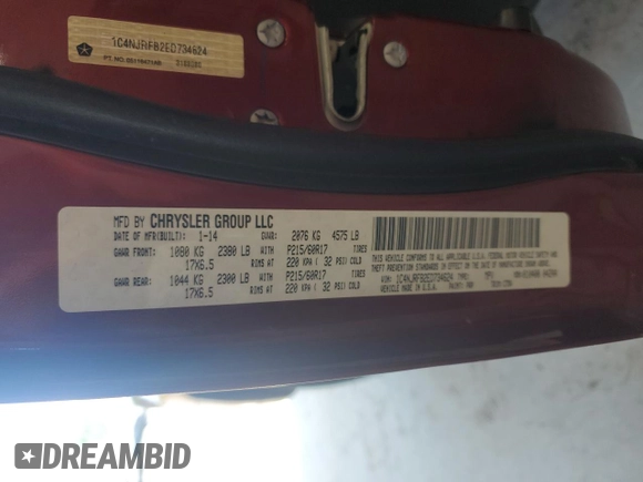2014 Jeep Patriot Latitude with VIN 1C4NJRFB2ED734624, listed as a Copart auction lot 60675175 with 91,624 mi miles and Salvage title. Bid and sale history available at DreamBid. Image 13.