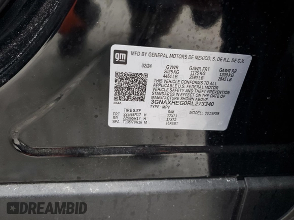 2024 Chevrolet Equinox LS with VIN 3GNAXHEG0RL273340, listed as a Copart auction lot 44200565 with 8,827 mi miles and Non Repairable. Bid and sale history available at DreamBid. Image 12.