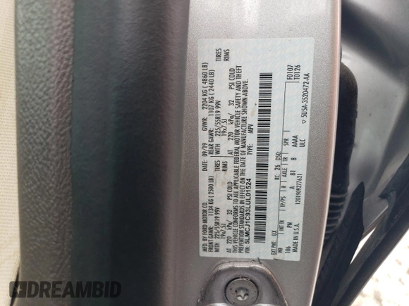 2020 Lincoln Corsair Standard z VIN 5LMCJ1C93LUL01524, wystawiony jako Copart lot #49975995 z przebiegiem 54 119 mil mil oraz Szkoda całkowita • Salvage title. Historia ofert i sprzedaży dostępna na DreamBid. Obrazek 13.
