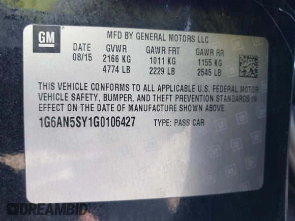 2016 Cadillac ATS-V with VIN 1G6AN5SY1G0106427, listed as a IAAI auction lot 42020517 with 59,279 mi miles. Bid and sale history available at carsss.com. Image 9.