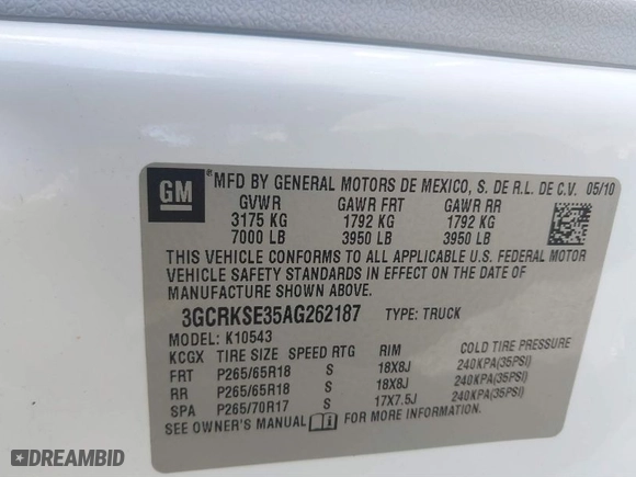 2010 Chevrolet Silverado 1500 LT with VIN 3GCRKSE35AG262187, listed as a IAAI auction lot 41883053 with 156,505 mi miles. Bid and sale history available at carsss.com. Image 9.